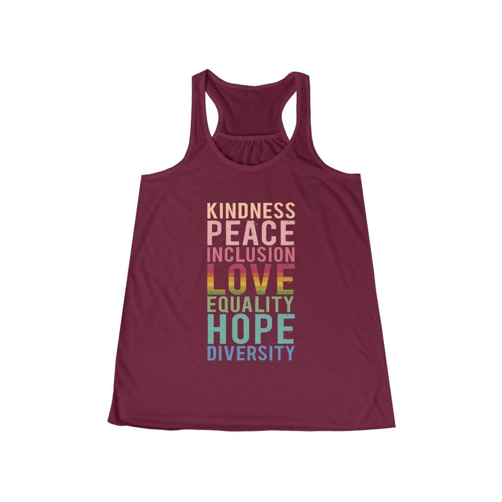 PEACE + LOVE + HOPE Women's Flowy Racerback Tank-Tank Top-ARC Designs