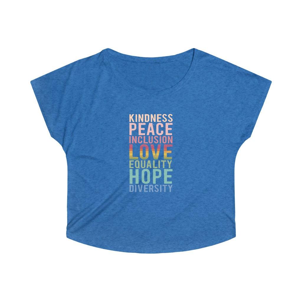 PEACE + LOVE + HOPE Women's Tri-Blend Dolman-T-Shirt-ARC Designs