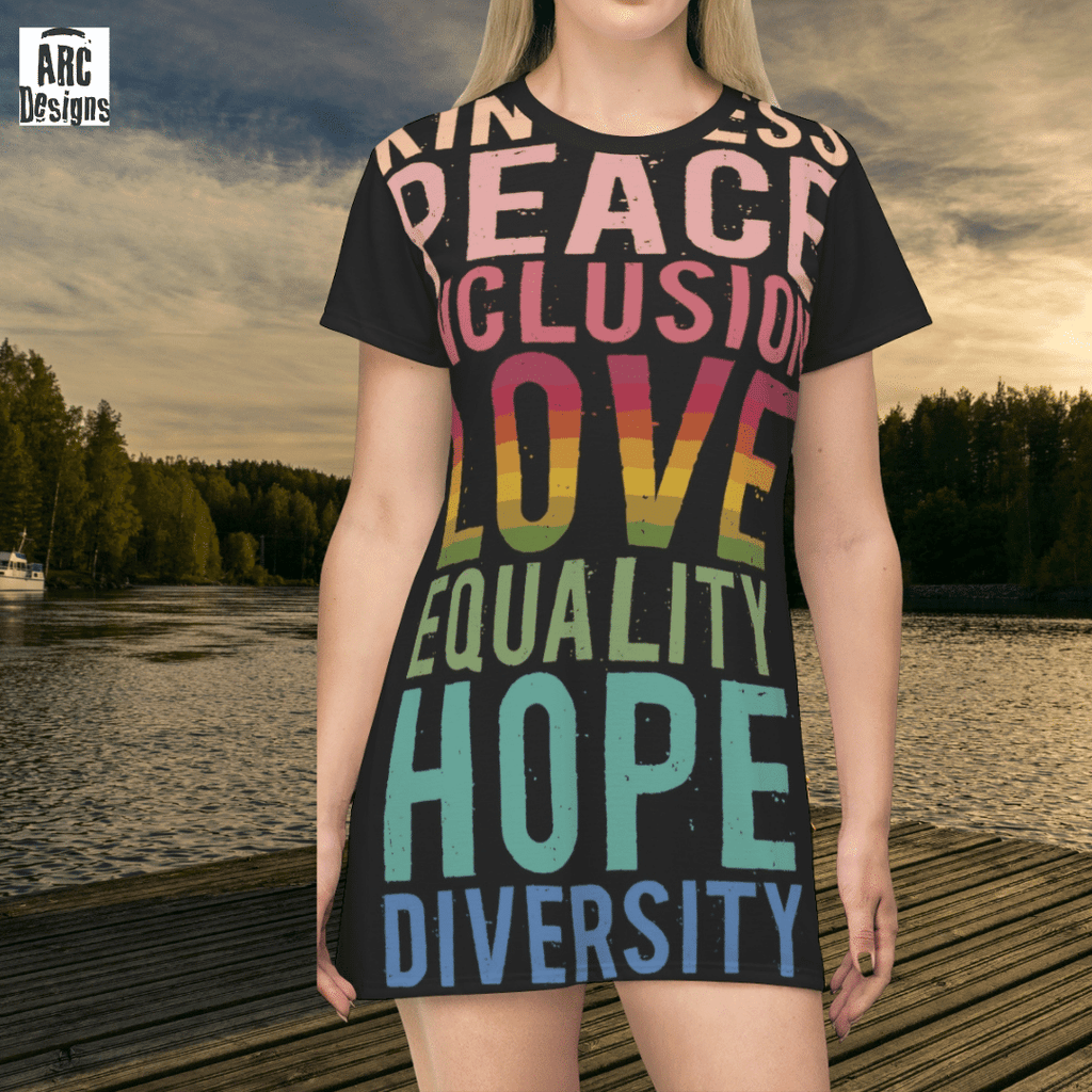 PEACE + LOVE + HOPE Tshirt Dress-All Over Prints-ARC Designs